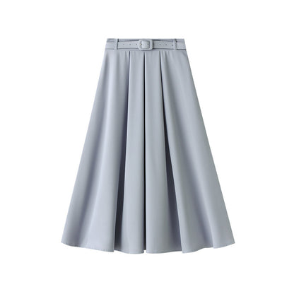Retro High Waist A- Line Skirt Slimming Skirt Belt Attached