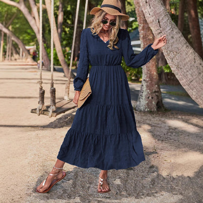New Spring Style Lantern Sleeve Stitching Women's Clothing Dress