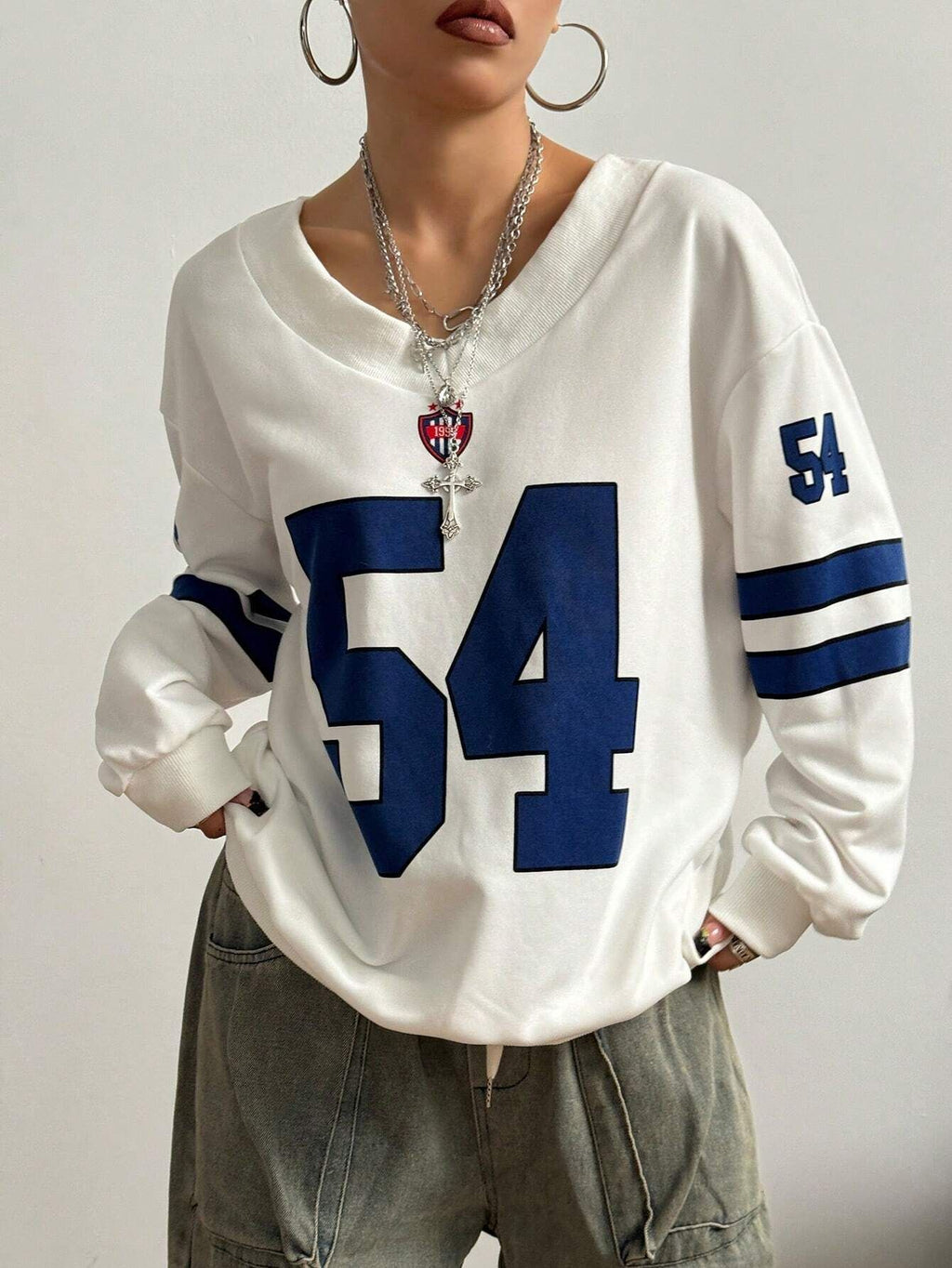 V-neck Letter Print Loose Leisure All-matching Sweatshirt