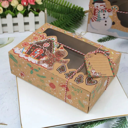 Christmas Gift Box Candy Cookie Santa Snowman Cartoon Kraft Paper Xmas Kids Bags New Year Event Party Supplies
