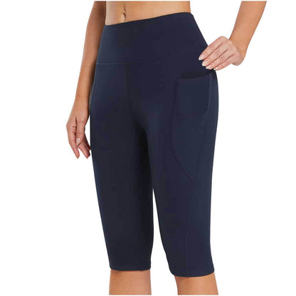 Side Pocket Solid Color High Waist Tight Stretch Sports Leggings