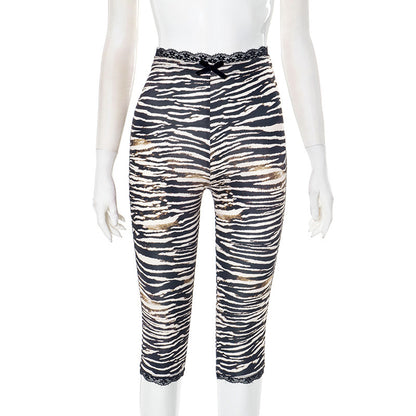 Sexy Lace Leopard Print Cropped Tight Straight-leg Pants