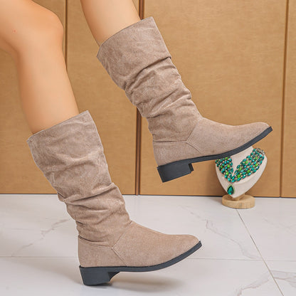 Plus Size Suede Pleated Pile Style Boots For Women Tall Knight Boots