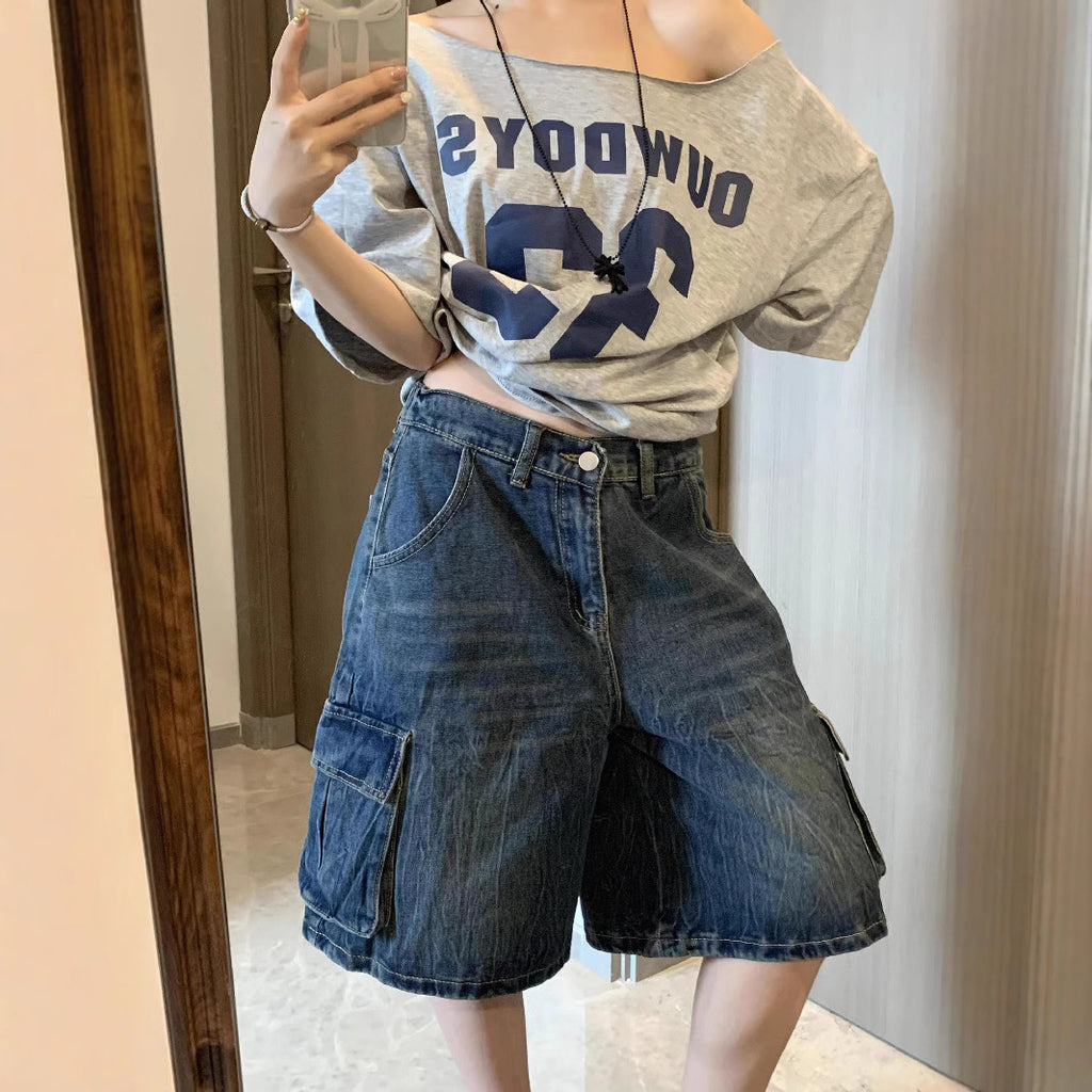 Pure Desire Sloping-shoulder Off The-shoulder Short Sleeve Loose And Simple Top