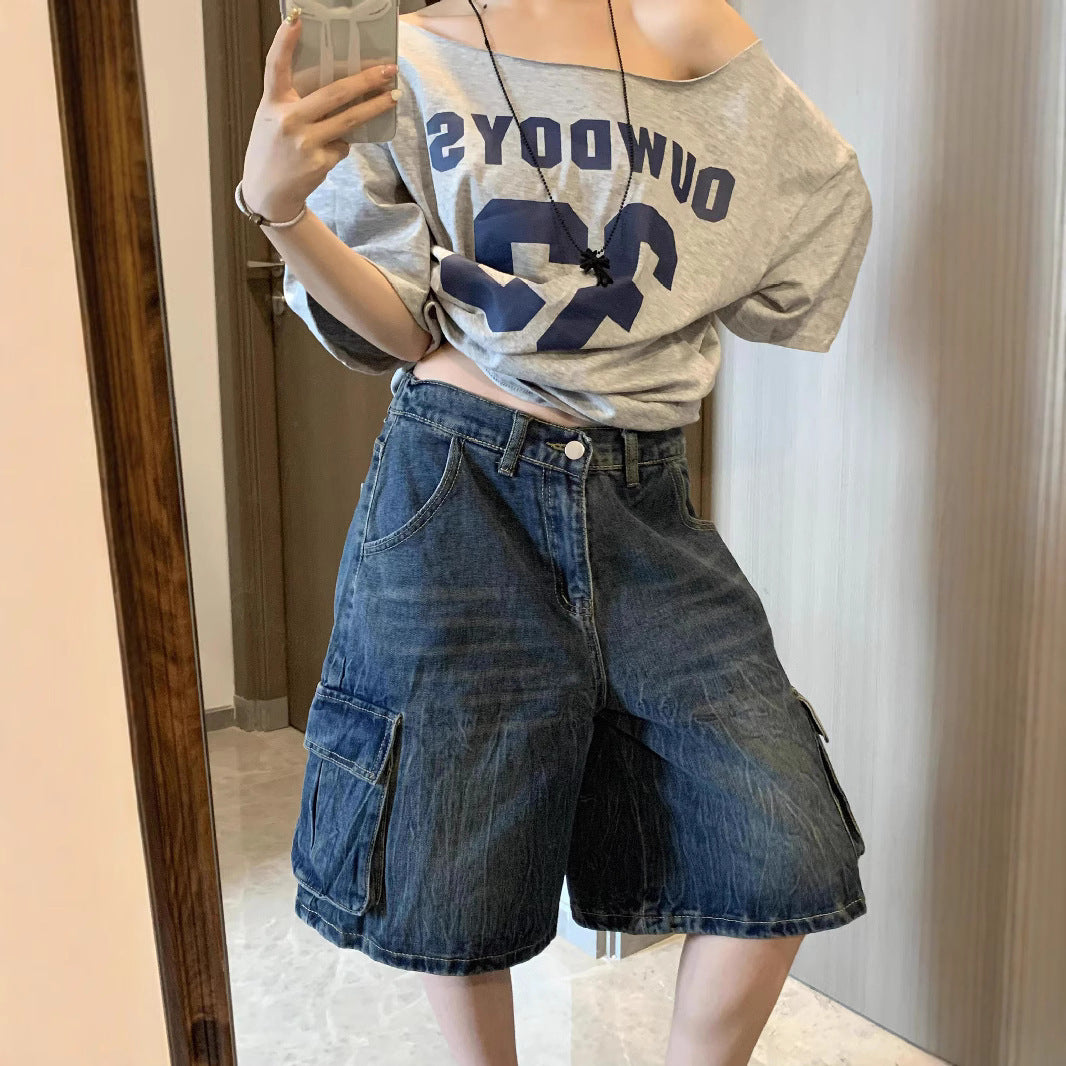 Pure Desire Sloping-shoulder Off The-shoulder Short Sleeve Loose And Simple Top