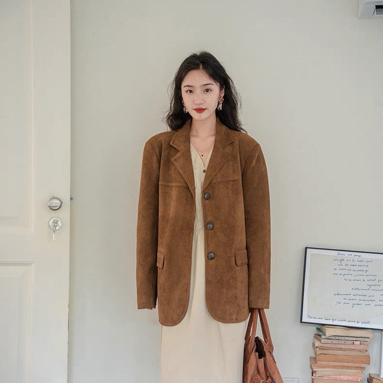 Dark Brown Coffee Suede Vintage Blazer