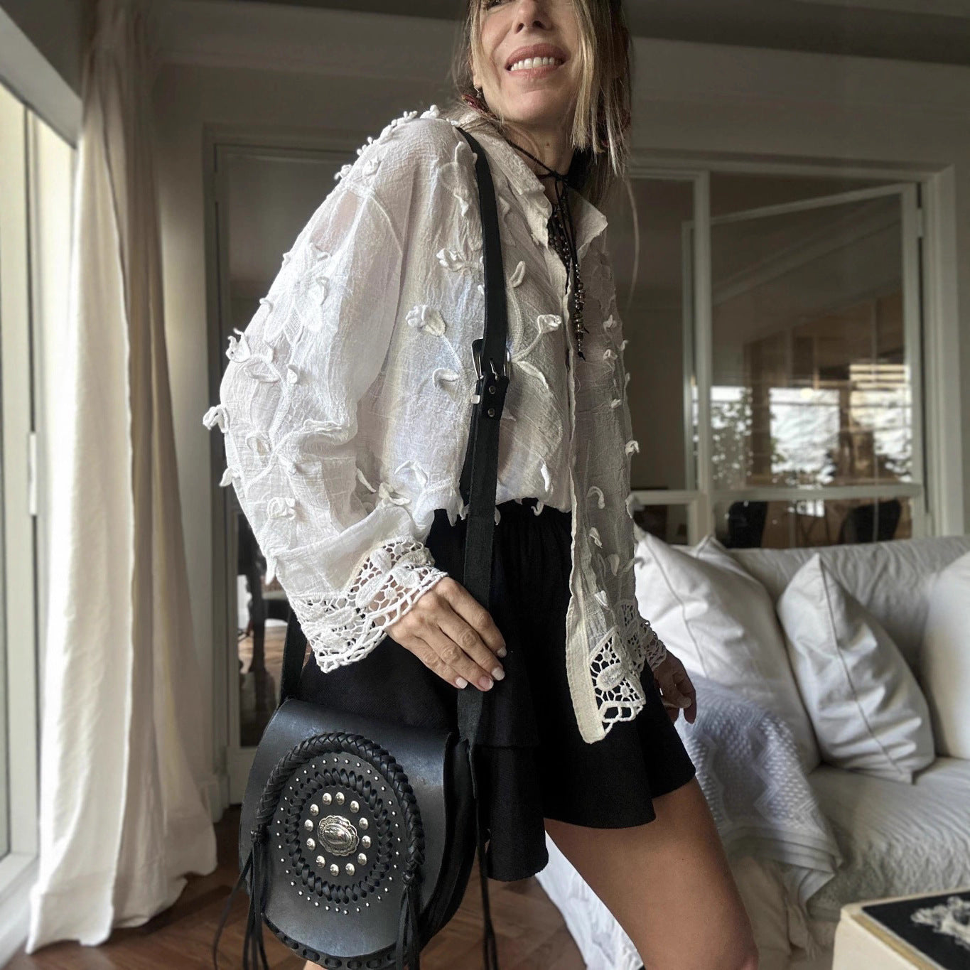 Crocheted Long-sleeved Shirt Autumn Top