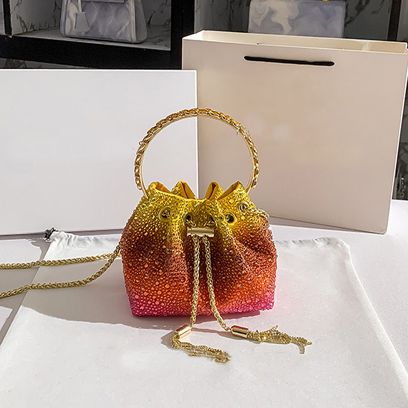 Drawstring Rhinestone Bag Shoulder Crossbody Handbag Women's Bag