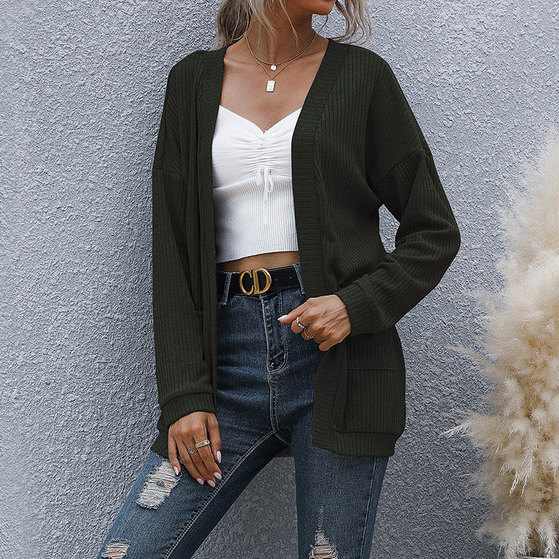 Basic Long Sleeve Solid Color Long Sweater Cardigan