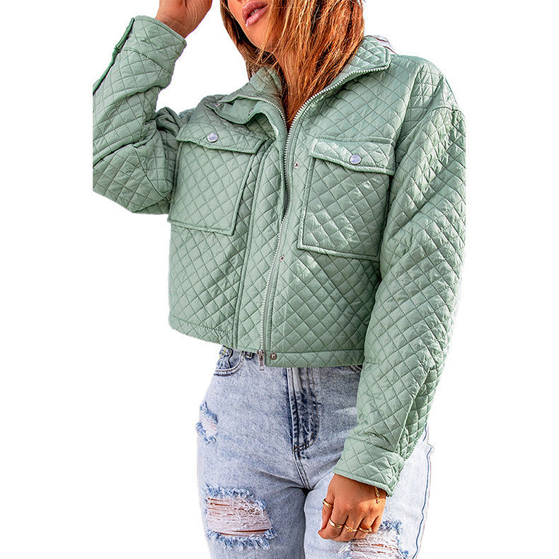 Women's Casual Long-sleeved Coat With Lapel And Solid Color Loose Zippered Cropped Jacket