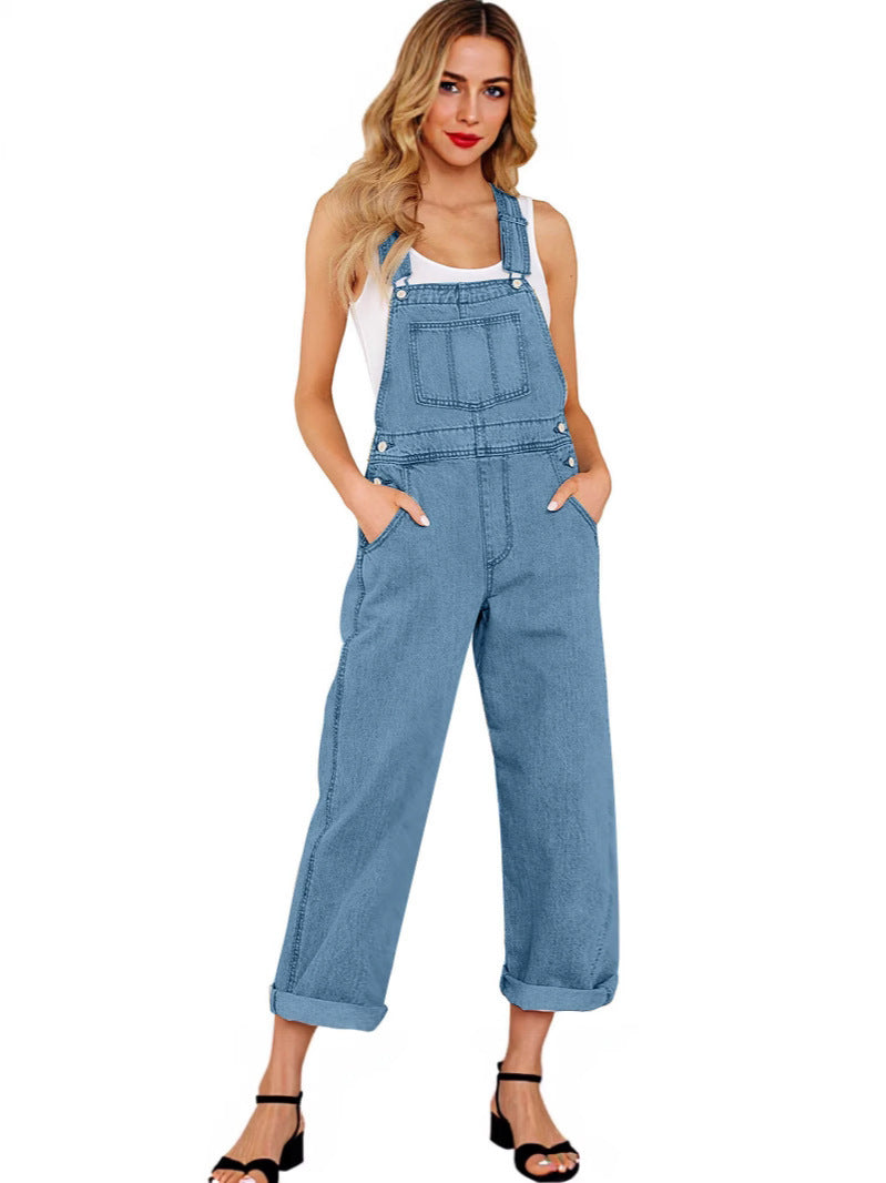 Loose Women's Denim Suspender Pants