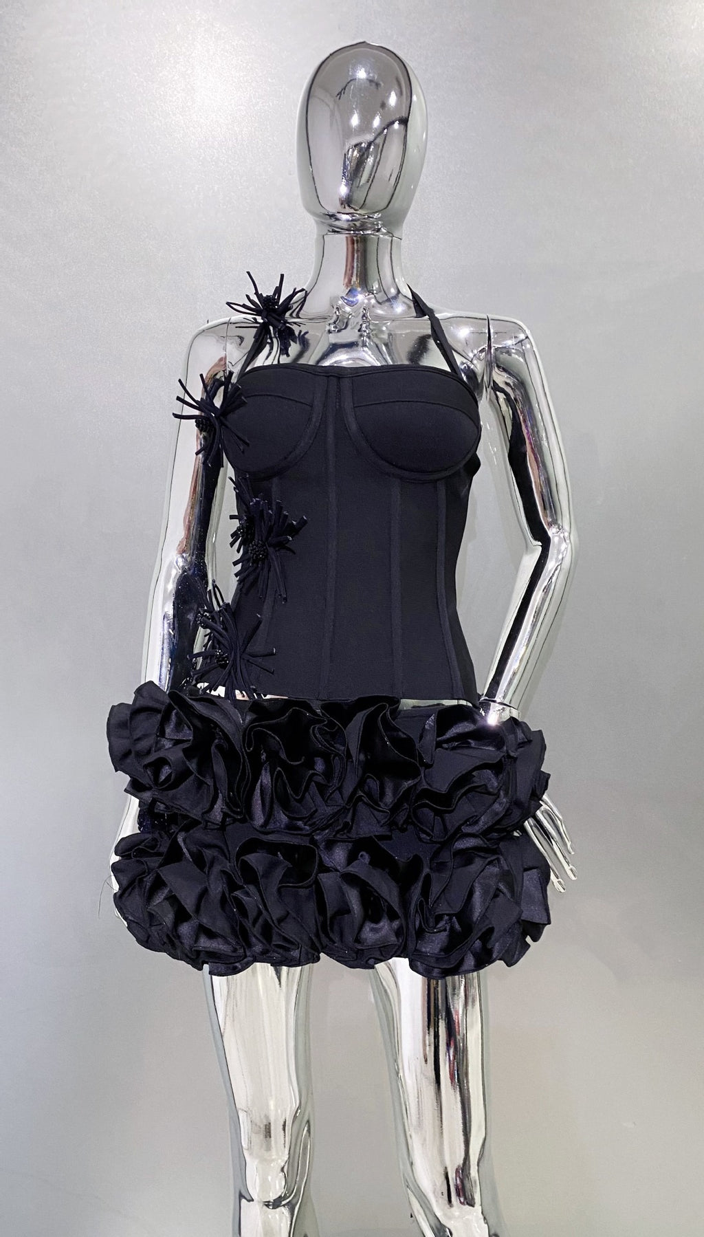 Bandage Vest Flower Evening Dress Two-piece Suit