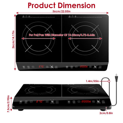 1Pc 4000W Induction Cooktop Portable Double Induction Cooker Electric Dual Burner Stove Countertop Hot Plate With 9 Power 9 Temperature 3H Timer