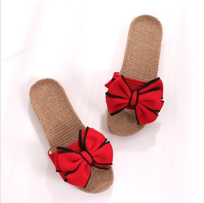Summer slippers female bow flat linen slippers