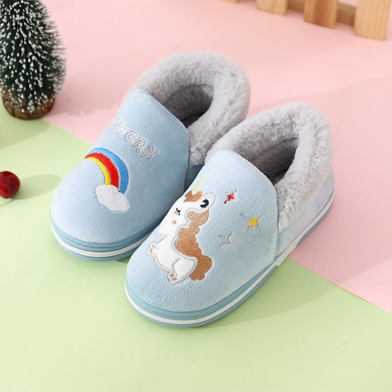 Baby cartoon rainbow horse warm slippers