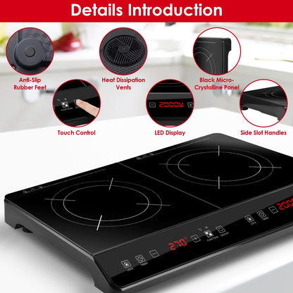1Pc 4000W Induction Cooktop Portable Double Induction Cooker Electric Dual Burner Stove Countertop Hot Plate With 9 Power 9 Temperature 3H Timer