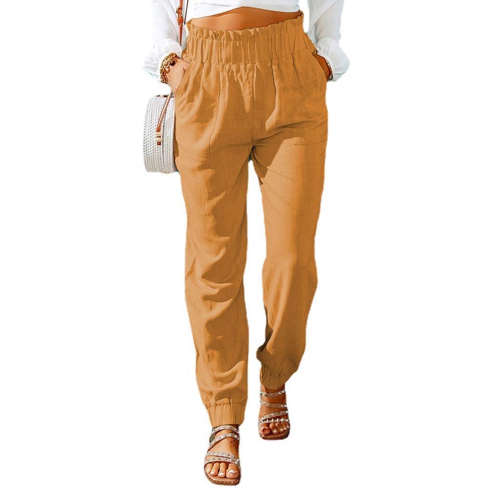 Women's Ruffled Elastic Belt High Waist Pants