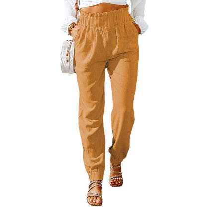 Women's Ruffled Elastic Belt High Waist Pants