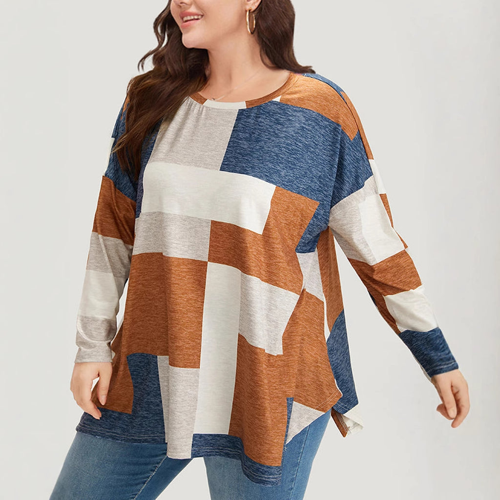 Fashion Casual Round Neck Printed Plus Size Long Sleeve T-shirt