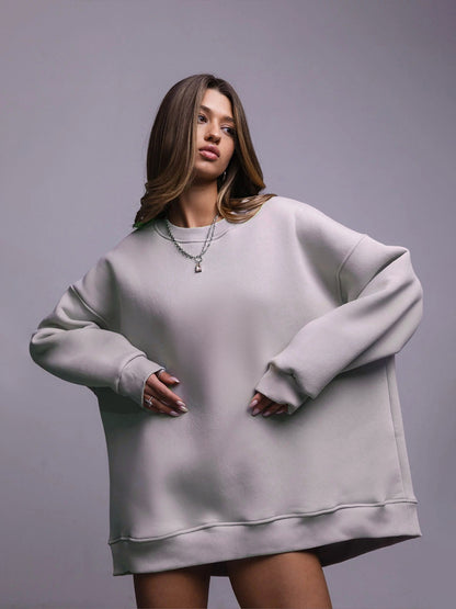 New Women's Polar Fleece Brushed Hoody Casual Round Neck Sweater
