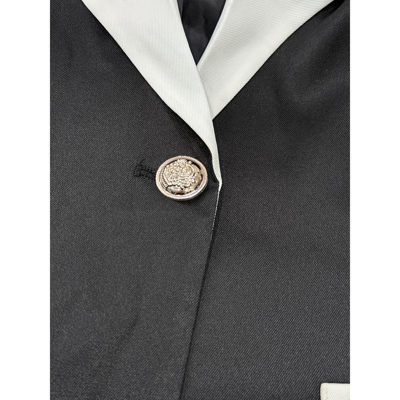 Women's Black And White Contrast Lapel Single Button Suit Top