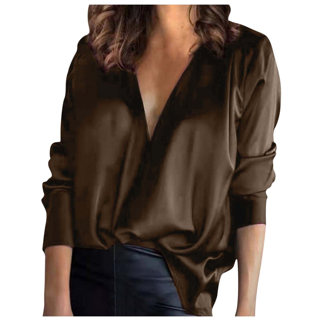 Temperament Commute Satin Long-sleeved Shirt For Women