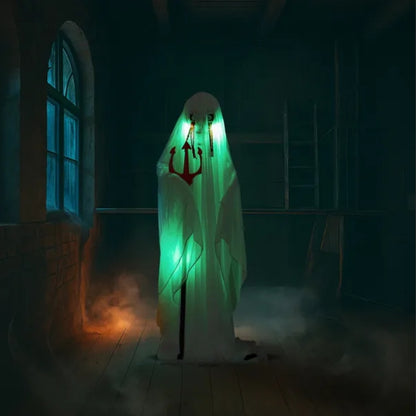 4.3ft Halloween Decorations Outdoor Life Size Animatronics Ghost With Trident, Sound-Actived Party Decor With Green Lights And Creepy Sound, Scary Haunted House Props For Garden Yard Lawn