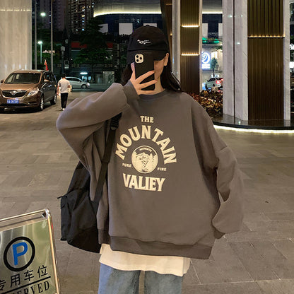 Loose Long Sleeve Letter Puff Print Brushed Hoody