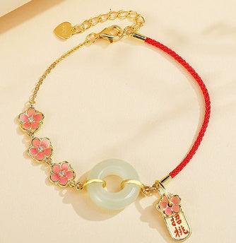 Peach Blossom Hetian Jade Bracelet Sterling Silver