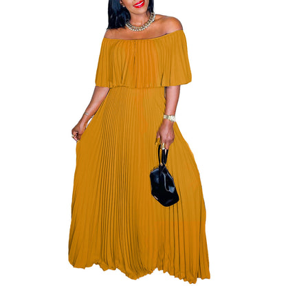 Women's Sexy Off-shoulder Pleated European And American Style Dress