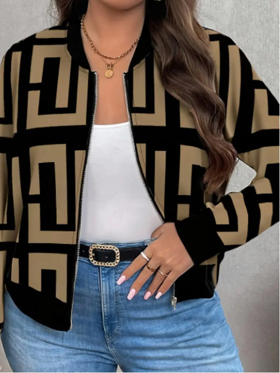 Full Print Zip-Up Casual Long Sleeve Jacket