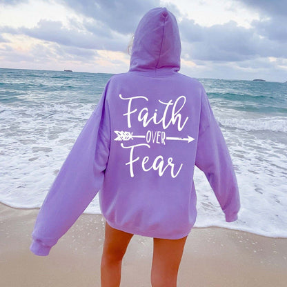 Plain Letter Printed Kangaroo Pocket Drawstring Women's Brushed Hoody
