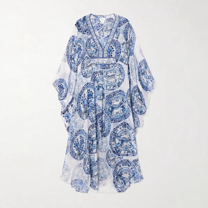 Printed Loose-fitting Plus Size V-neck Dress Women