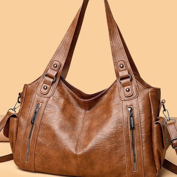 Retro Solid Color Simple Textured One-shoulder Bag Large Capacity Women
