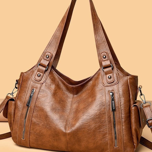Retro Solid Color Simple Textured One-shoulder Bag Large Capacity Women