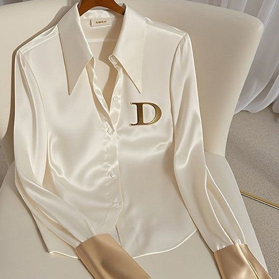 White Acetate Satin Shirt Women's Design Sense