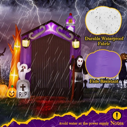 9.8 FT Halloween Inflatables Haunted House Castle Archway Outdoor Decorations, Scary Halloween Giant Grim Reaper Blow Up Ghost Decorations For Holiday Party Front Yard Lawn Garden Decor