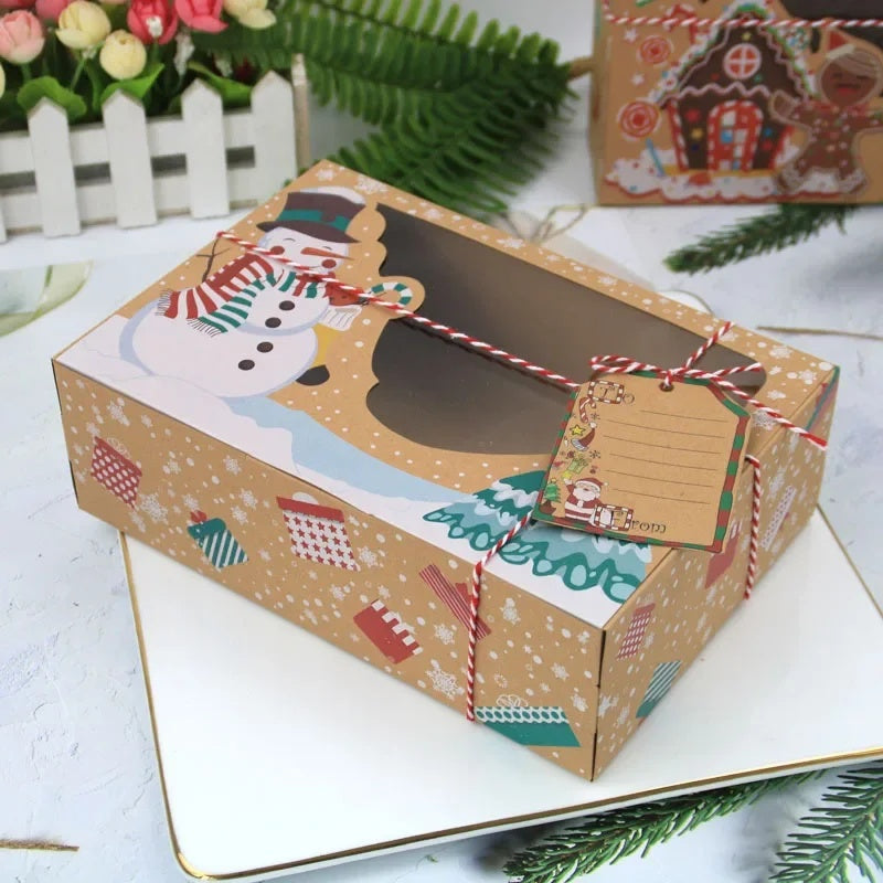 Christmas Gift Box Candy Cookie Santa Snowman Cartoon Kraft Paper Xmas Kids Bags New Year Event Party Supplies