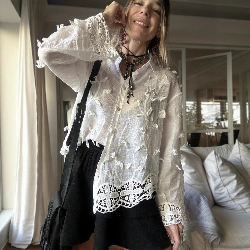 Crocheted Long-sleeved Shirt Autumn Top