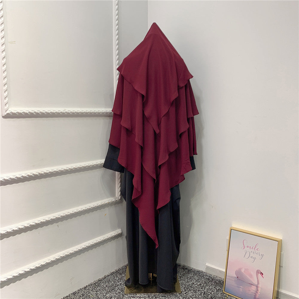 Fashionable Solid Color Three-layer Headscarf Dubai Travel Photo