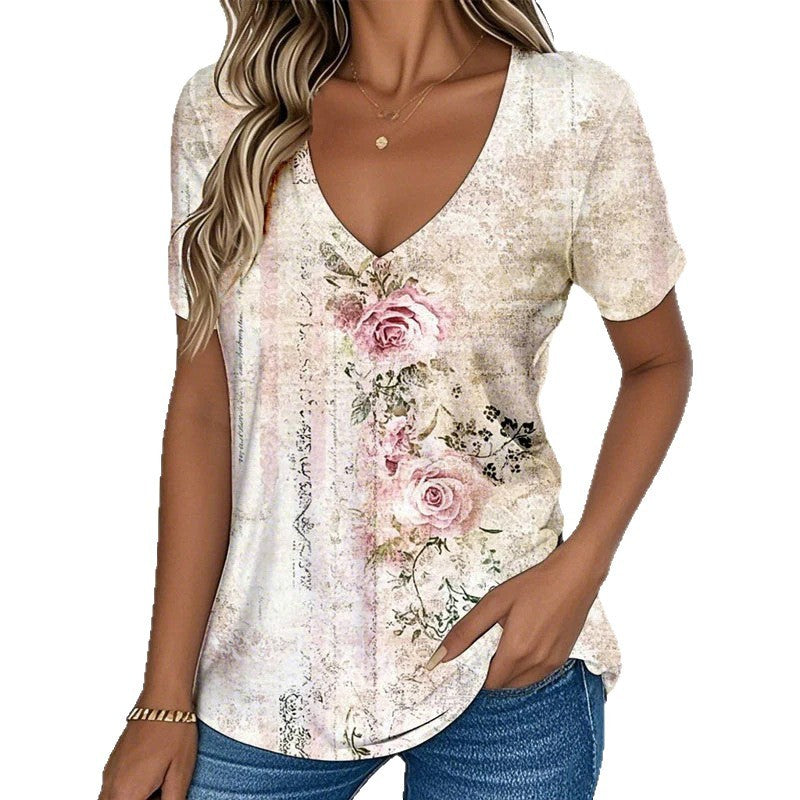 New Striped Printing Creative 3D Digital Printing Loose Casual Women's T-shirt