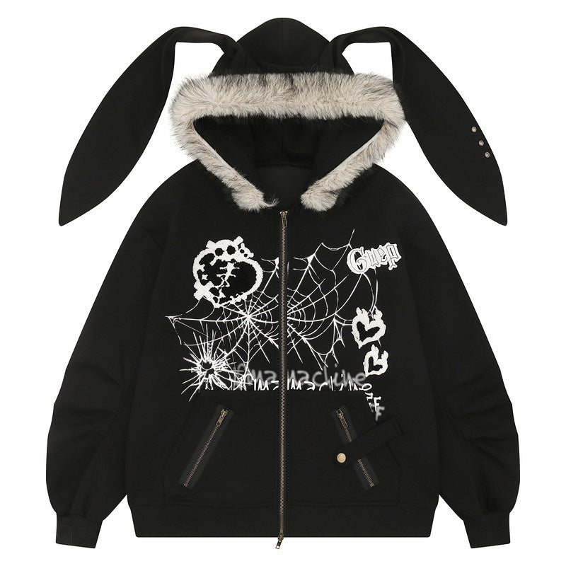 Fur Collar Rabbit Ears Sweater Women's Sub-culture Design Sense Niche Cardigan