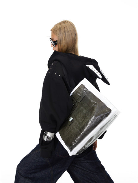 Stitching Rivet Dog Ear Hooded Loose Couple Coat