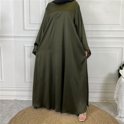 Middle East Dubai Hot Sale Lace Up Satin Muslim Dress