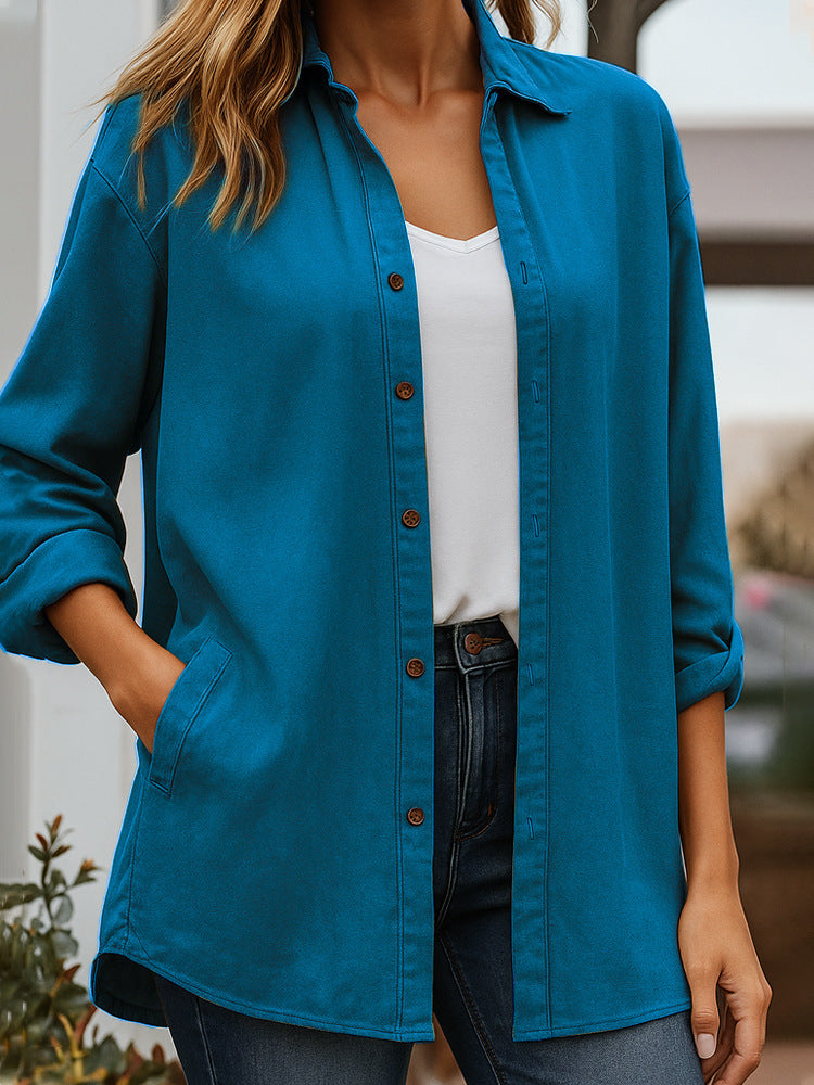 Jacket Women's Casual Temperament Women's Clothing High-end Sense Solid Color Pocket Shirt Coat
