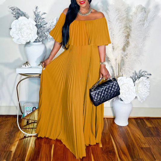 Women's Sexy Off-shoulder Pleated European And American Style Dress