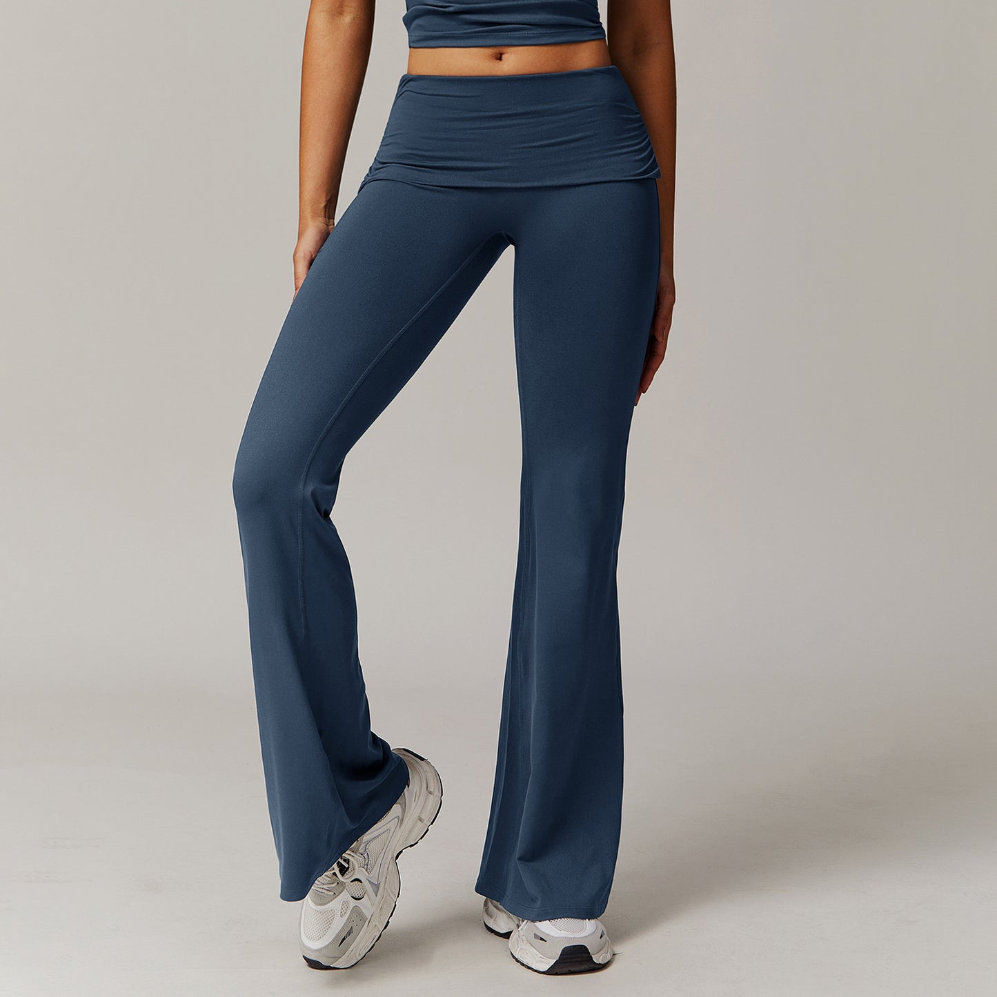 Wool Pleated Yoga Fold High Waist Running Sports Skinny Versatile Bell-bottom Pants