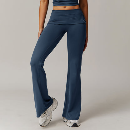 Wool Pleated Yoga Fold High Waist Running Sports Skinny Versatile Bell-bottom Pants