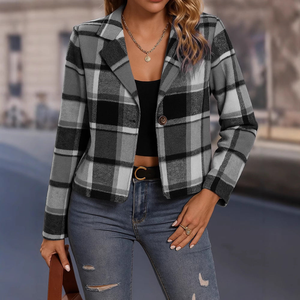 Fallwinter Jacket Casual Women's Plaid Short Small Suit