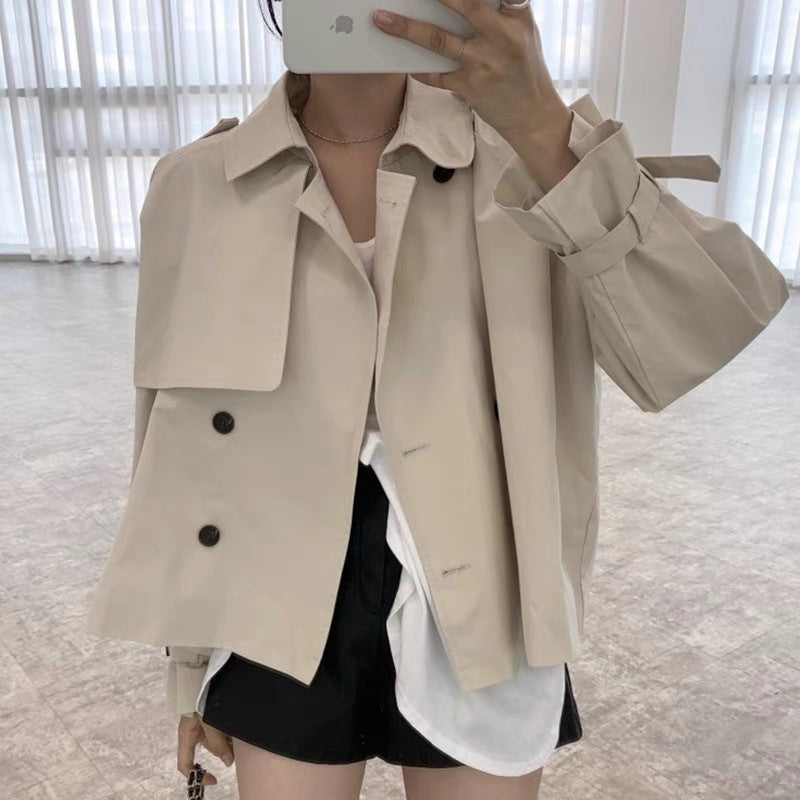 Fall South Lapel Double Breasted Loose Long Sleeve Tooling Style Coat